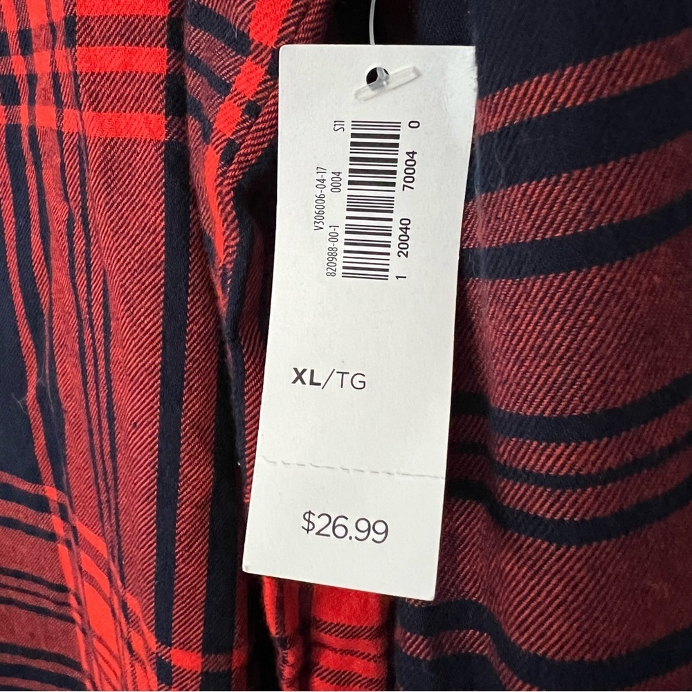 NWT Old Navy Classic Fit Cotton Flannel Button Shirt Womens XL Navy Blue Orange - Picture 3 of 6